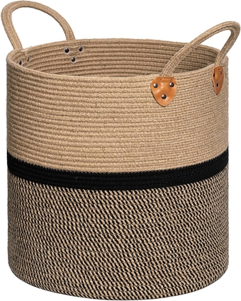 Large Storage Baskets for Organizing, 16'' x 16'' Blanket Basket Living Room, Woven Laundry Basket for Dirty Clothes Pillows Towel, Shoe Basket for Entryway, Black
