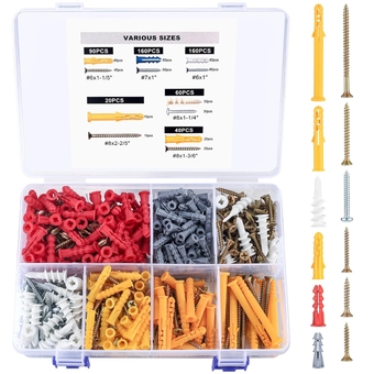 530 Pcs Wall Anchors and Screws for Drywall, Drywall Anchors and Screws Assortment Kit, Galvanized Flat Head Screws, Plastic Wall Self Drilling Dry Wall Anchors and Screws for Wall Hanging
