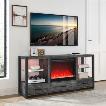 3D Electric Fireplace TV Stand with fire Flame Effect and Remote Control, Entertainment Center for Living Room Media TV Console for TV up to 65" (3D Fireplace TV Stand w/Drawer-Dark Rustic Oak)