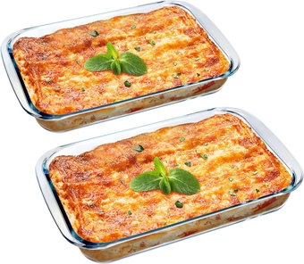 13 x9 Glass Baking Dish for Oven Glass Pan for Cooking Oblong Casserole Dish Rectangular Baking Pan Glass Bakeware, 2 Piece, 3.5 Quart