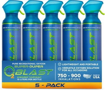 99.7% Pure Oxygen, 10 Liter Portable Can 5 Pack with Custom Breathing Mask, Increase Stamina & Reduce Recovery Time, Ideal for High Altitude & Sports Recovery