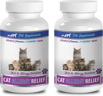cat Itchy Skin - Allergy Relief - for Cats - Advanced ITCHING Solution - CHEWABLE Treats - cat Itchy Skin Relief - 2 Bottle (150 Chews)