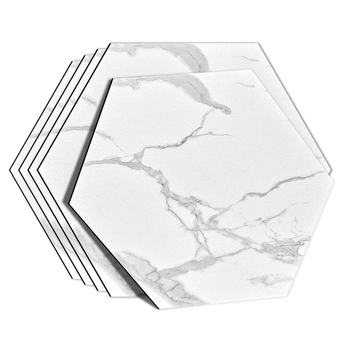 15-Sheet Peel and Stick Floor Tile Bathroom, Hexagon PVC Self Adhesive Decorative Tile for Bedroom Kitchen Living Room, 0.12in Thickness Marble Stone Floor, 9" x 7.87", White