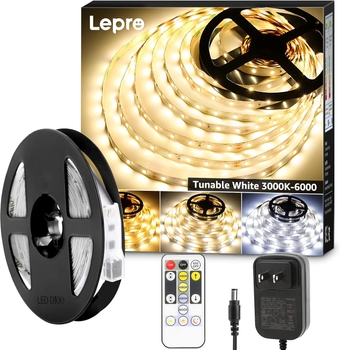 LED Strip Light, 3000K-6000K Tunable White, 16.4ft Dimmable Bright LED Tape Lights, 300 LEDs 2835, Strong 3M Adhesive, Suitable for Home, Kitchen, Under Cabinet, Bedroom