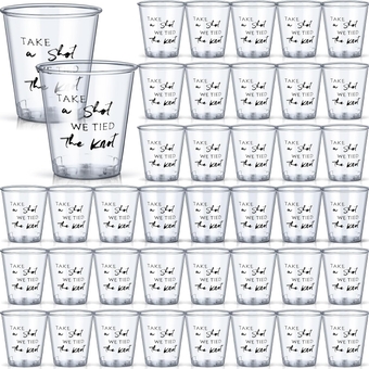 200 Pieces Take a Shot We Tied the Knot Plastic Shot Glasses Clear 2 oz Shot Glasses Disposable Mini Wedding Favors Bulk Sample Cup Plastic Tumbler Wedding Favor for Whiskey Vodka Tasting
