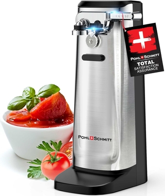 Electric Can Opener with Knife Sharpener & Bottle Opener - Easy Push Down Lever - For All Standard-Size & Pop-Top Cans - Durable Stainless Steel & ABS