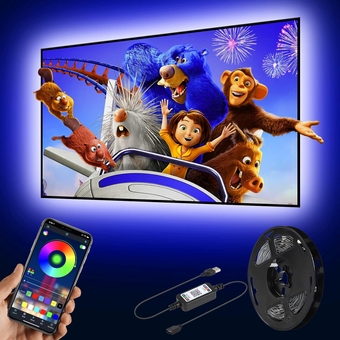 TV LED Backlights, 13.12ft USB RGB Strip Lights Kit, 5050 LEDs Lighting Music Sync Color Changing with APP Control for iOS Android for TV/Monitor Sizes 60-75inch