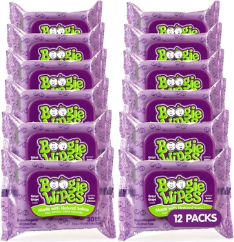 Baby Wipes by  Wipes, Wet Wipes for Face, Hand, Body & Nose, Made with Vitamin E, Aloe, Chamomile and Natural Saline, Grape Scent, 30 Count, Pack of 12