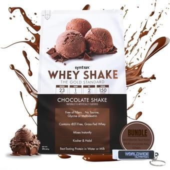 Bundle Whey Shake, Native Grass-Fed Wholesome Denatured Whey Protein Concentrate with Glutamine Peptides, Chocolate Shake, 2 Pounds with Worldwide Nutrition Keychain