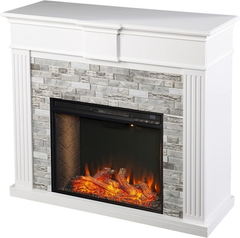 SEI  Bondale Smart Electric Fireplace w/ Faux Stone Surround, White