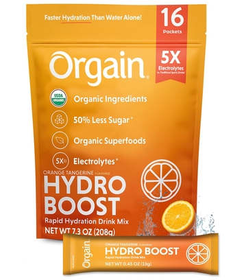 Organic Hydration Packets, Electrolytes Powder - Orange Tangerine Hydro Boost with Superfoods, Gluten-Free, Soy Free, Vegan, Non GMO, Less Sugar than Sports Drinks, Travel Packets, 16 Count
