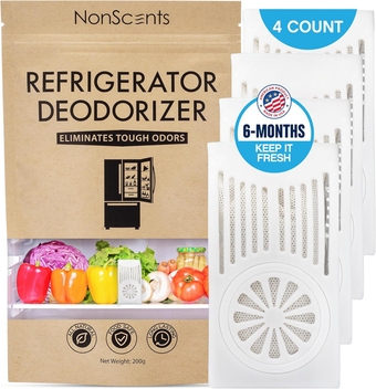 Refrigerator Deodorizer - Odor Eliminator for Fridge & Freezer - Outshines Baking Soda - Fragrance Free Air Purifier - Unscented & Long-Lasting, Freshen Your Refrigerator & Cooler (4-Pack)