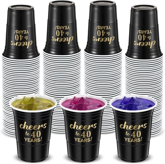 50 Pcs Cheers to 40 Years 16 oz Birthday Party Disposable Cups Black Gold Plastic Tumbler Cups for 40th Birthday Squad Cups for Wedding Anniversary Supplies Decorations