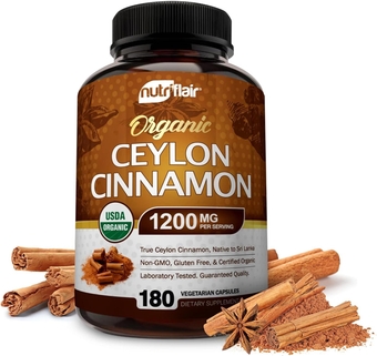 Organic Ceylon Cinnamon (100% Certified Organic Ceylon Cinnamon) 1200mg per Serving, 180 Capsules - Joints, Inflammatory, Antioxidant, Glucose Metabolism Support- 180 Count (Pack of 1)