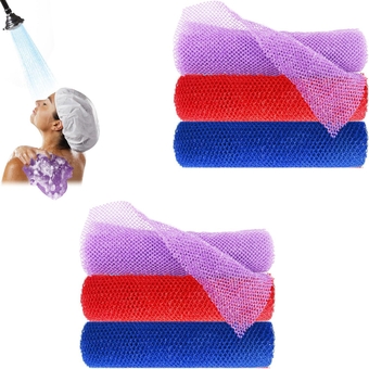 6 Pcs African Exfoliating Net, African Net Sponge for Shower Bath African Long Net Cloth Body Back Scrubber Net for Skin Smoother (Red, Purple, Blue)