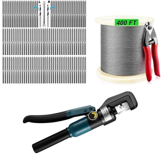 120 Packs T316 Stainless  Left&Right Handed Thread Swage Lag Screws and Hydraulic Crimping Tool with 9 Dies, 400 ft SUS316 Wire Rope for Cable Railing System