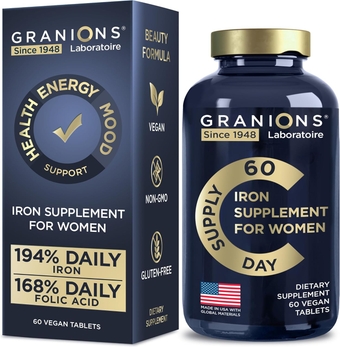 Vegan Iron Supplements for Women - Womens Iron Supplement for Pregnancy and Anemia Folic Acid Prenatal Vitamins - 194% Daily Iron Ferrous Sulfate, 168% Folate Folic Acid - 60 Iron Pills for Women
