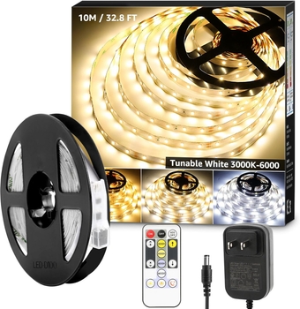 LED Strip Light, 3000K-6000K Tunable White, 32.8ft Dimmable Bright LED Tape Lights, 600 LEDs 2835, Strong 3M Adhesive, Suitable for Christmas Decorations, Home, Kitchen, Under Cabinet, Bedroom