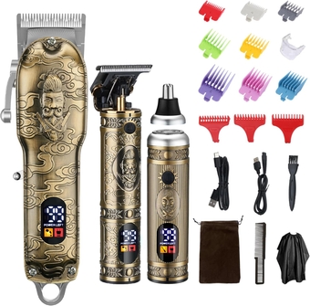 Hair Clippers for Men Professional Cordless Barber Trimmer Set,T-Blade/Nose Hair/Beard Trimmer Set, USB Rechargeable Hair Cutting Grooming Kit-LCD Display Gifts for Men Him