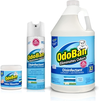 Multipurpose Cleaner Disinfectant and Harsh Smell Eliminator Fabric/Air Freshener Pack: Ready-to-Use 360-Degree Continuous Spray, 1 Gallon Concentrate, Solid Smell Absorber, Fresh Linen Scent