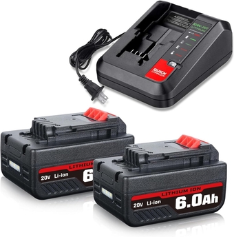 2Pack 20V MAX PCC685L 6.0Ah Replacement Battery & PCC692L Fast Charger Compatible for Porter Cable 20V Battery PCC680L PCC685LP PCC682L PCC681L PCC680LP Compatible with Porter Cable 20V Tools