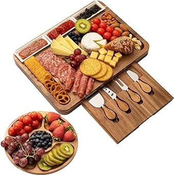Cheese Board and Knife Set Large Acacia Wooden Charcuterie Board Set, Perfect Wood Serving Plate for Meats, Chees...