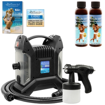 Ultra Pro T85-QC High Performance Sunless Turbine Spray Tanning System; 4 oz.  Simple Tan 8% DHA Medium & 12% DHA Dark Solutions & Video Link