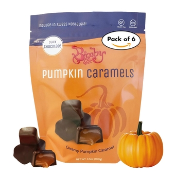 Dark Chocolate Pumpkin Spiced Caramels by  Chocolates - Bundle of 6 Bags, 3.5oz Each - Gluten Free, Kosher, Ethically Sourced Organic Chocolate Pumpkin Spice Candy Caramels - Chocolate Gift
