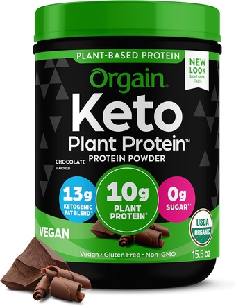 Organic Keto Vegan Protein Powder, Chocolate - 10g Plant Based Protein, Gluten Free Ketogenic Blend, Dairy Free, Lactose Free, Soy Free, No Sugar Added, For Smoothies & Shakes - 0.97lb