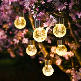 Hanging Solar Lights Outdoor, 8 Pack Decorative Cracked Glass Ball Light, Solar Powered Waterproof Globe Lighting, Hanging Globe Solar Lights for Garden, Yard, Patio, Lawn, Flower Bed