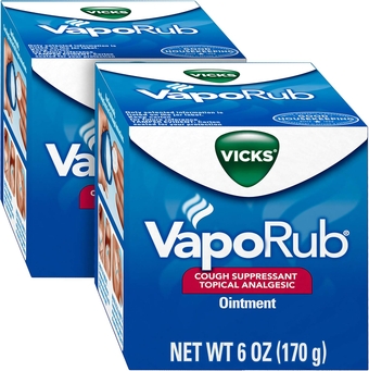 VapoRub, Original, Cough Suppressant, Topical Chest Rub & Analgesic Ointment, Medicated  Vapors, Relief from Cough Due to Cold, Aches & Pains, 6 Oz (Pack of 2)