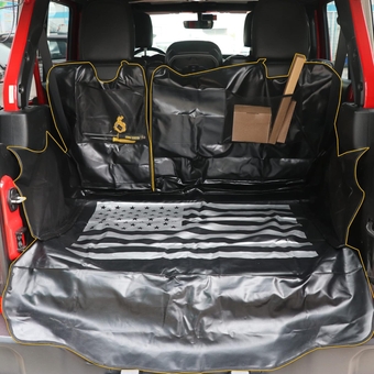 Pet Dog Cargo Liner Mat for 2007-2024 Jeep Wrangler JK JL Unlimited 4 Door Accessories Rear Trunk Floor Mat Dogs Seat Cover Tray Waterproof Washable Nonslip with America Flag