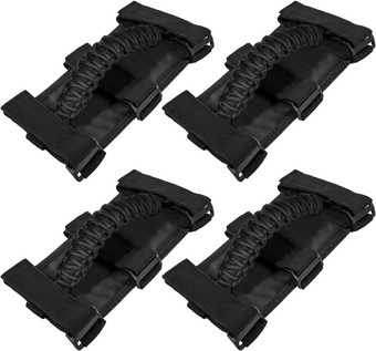 4 x Roll Bar Grab Handles Grip Handle for Jeep Wrangler JK JKU JL JLU TJ YJ Sports Sahara Freedom Rubicon Unlimited Gladiator JT 1955-2023 UTV ATV Premium 550 Paracord Interior Accessories (Black)