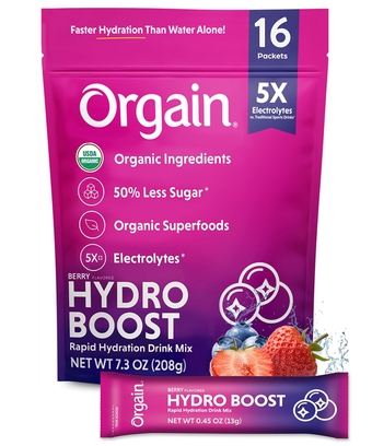 Organic Hydration Packets, Electrolytes Powder - Berry Hydro Boost with Superfoods, Gluten-Free, Soy Free, Vegan, Non GMO, Less Sugar than Sports Drinks, Travel Packets, 16 Count
