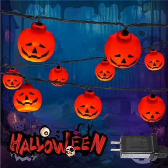 Halloween String Lights - 60 LED 26Ft Pumkin Light with 30v Plug in - Extendable 8 Modes Fairy Timer Function Lighting Outdoor Garden Yard Home Halloween Party