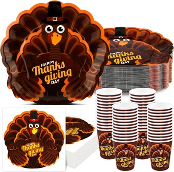 200PCS Thanksgiving Plates and Napkins Cups Fall Disposable Paper Dessert Dinnerware Happy Thanksgiving Party Supplies Heavy Duty Turkey Dinner Cake Plates Harvest Autumn Table Decorations