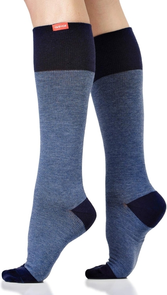 VIM & VIGR Cotton 30-40 mmHg Graduated Compression Socks for Women & Men (Navy Heathered Collection, Small/Medium Wide Calf (4))