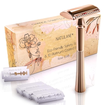 Eco Friendly Safety Razor For Women & Blades | Zero Waste Gift Ideas | Sustainable Shaver for Ladies | Rose Gold Straight Metal Razor | Stainless Steel Double Edge Razors | Reusable Safety Razor Women