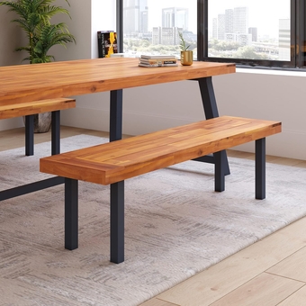 &  Zane Outdoor Patio Bench, Acacia Wood Slatted Top and Flared Wooden Legs, Seating for 2, Natural Finish