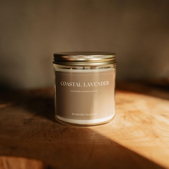 Scented Candles | Coastal Lavender | Hand Poured Coconut, Apricot & Soy Wax | Clean Burning Wood Wick, Aromatherapy Jar w/Lasting Fragrance, 80-90 Hour Burn Time (16oz)