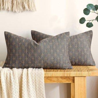 Pack of 2 Decorative Burlap Linen Throw Pillow Covers Modern Farmhouse Pillowcase Rustic Woven Textured Cushion Cover for Sofa Couch Bed 12x20 Inch Dark Grey