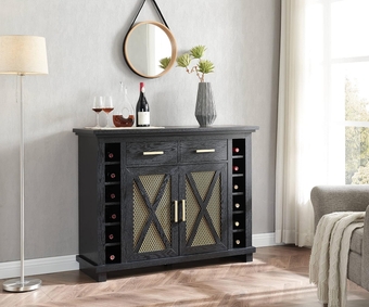 Black Console Bar Cabinet with Gold Trim