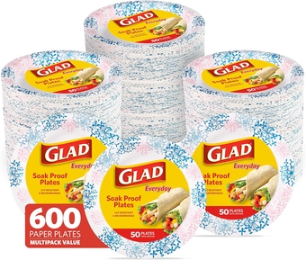 Round Disposable Paper Plates for All Occasions | Soak Proof, Cut Proof, Microwaveable Heavy Duty Disposable Plates | 8.5" Diameter, 600 Count Bulk Paper Plates | Paper Plate for Parties