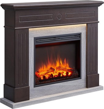 Fireplace Suite Alton, 43 Inch Mantel Surround, Espresso Oak with Light Grey Marble Finish, with 23 Inch Electric Fireplace Insert, 750W/1500W, Weekly Timer, Mood Light, Remote Control