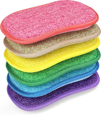 6 Pack Multi-Purpose Scrub Sponges for Kitchen 6 Colors, Non-Scratch Microfiber Sponge with Heavy Duty Scouring Power, Effortless Cleaning of Dishes, Pots and Pans