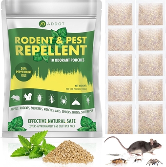 Rodent Mouse Repellent Indoor - Powerful Pest Repeller for Mice, Squirrels, Bats, and More - 10 Pack, 30g Effective Peppermint Deterrent for Attic, Garage, RV, Basement, House, and Warehouse,