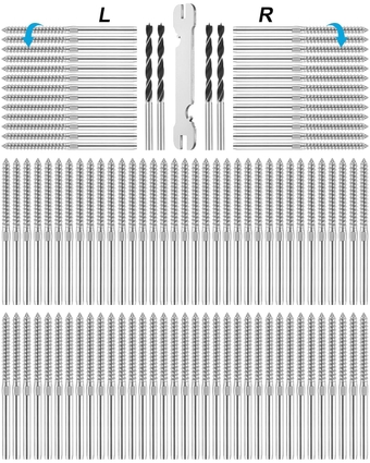 150 Pcs T316 Stainless Steel Left Right Handed Thread Swage Lag Screws for Wood Post 1/8" Cable Deck Railing Kit, Stair Deck Railing Bulk Swage Lag Screws Left Right DIY Cable Railing Hardware