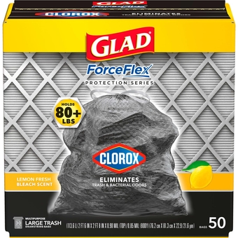 ForceFlex with Clorox Trash Bags, Lemon Fresh Bleach Scent, 30 Gal, 50 Ct, Package May Vary